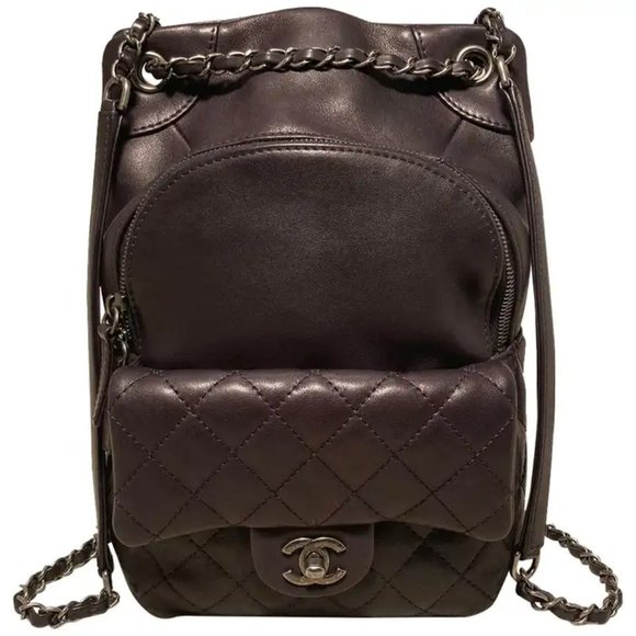 Chanel Black Leather Drawstring Backpack - Picture 1 of 11